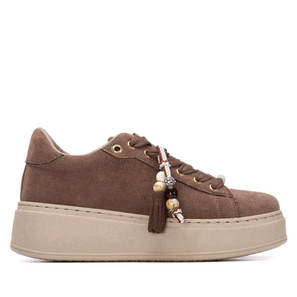 NEW REFRESH women's casual platform suede sneakers in brown